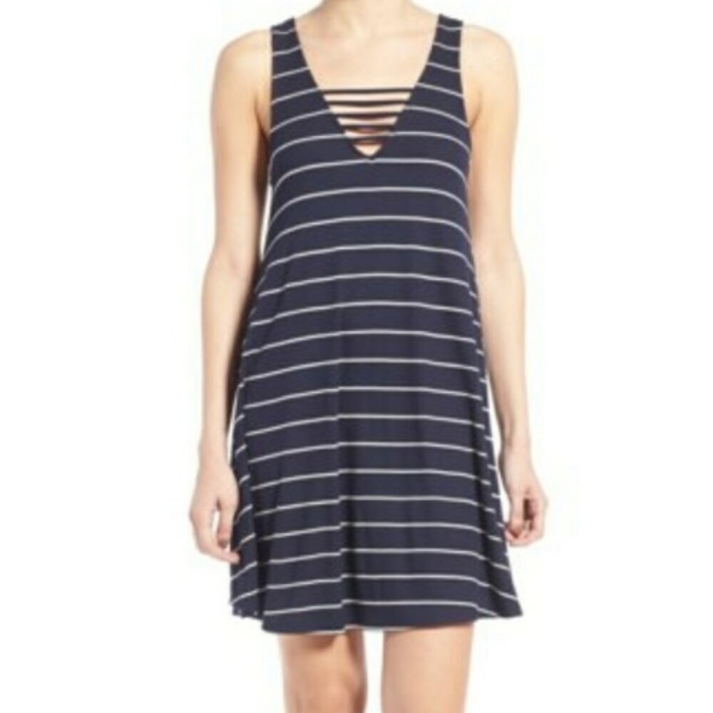NWOT Sociality navy striped  sleeveless dress women's size XS (E43-0)